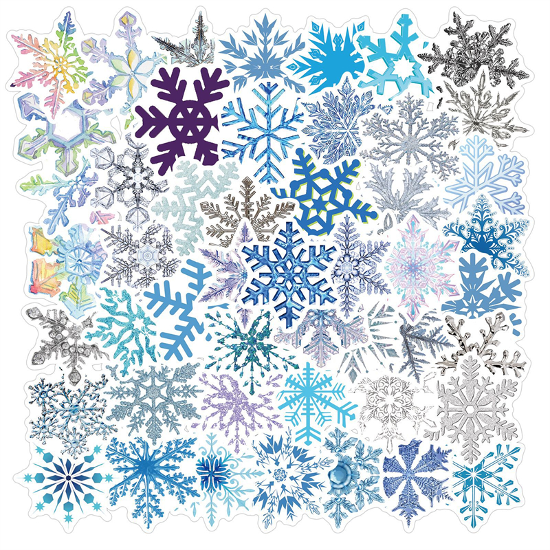 

50PCS Snowflake Stickers Winter Snow Decals Waterproof Vinyl Skateboard Sticker Laptop Decals, Multi colors