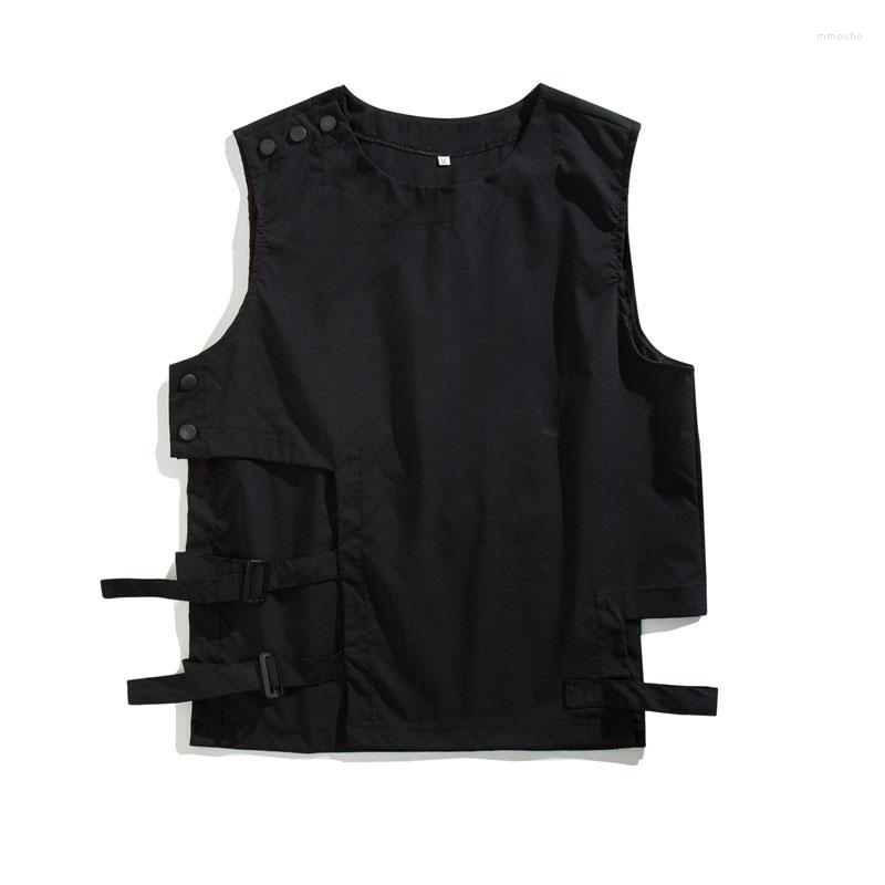 

Men's Vests Ins Black Fashion Men Vest Street Hip Hop Sleeveless Jackets Coats O-Neck Thin Waistcoat Spring Summer Clothing Tops 2022
