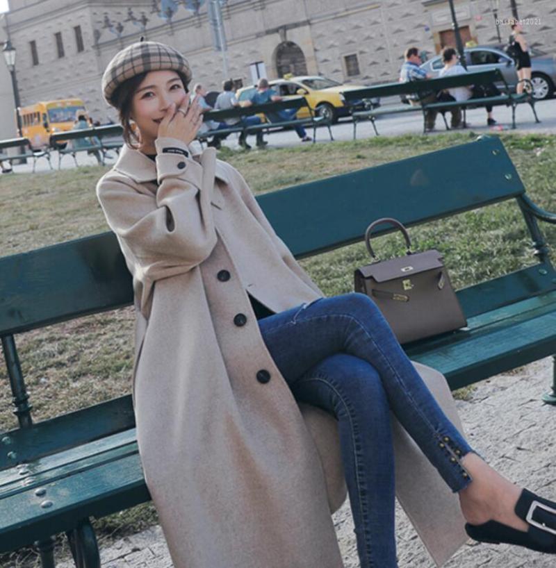 

Women' Wool Winter Long Women' Coat 2022 Korean Slim Belt Hepburn Over-Knee Woolen Outwear Trenchcoats Retro Solid Color, As photo 2