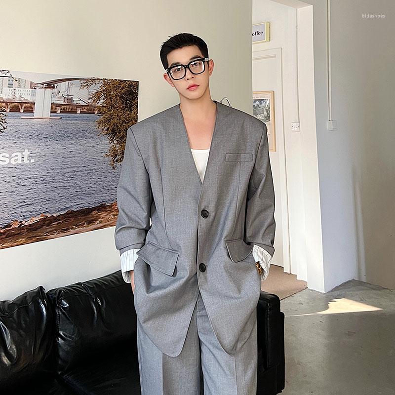 

Men's Suits Blazers Men Streetwear Fashion Hip Hop Loose Casual Collarless Shoulder Pad Oversize Gray Blazer Jacket Male Suit Coat Outerwear, Pant
