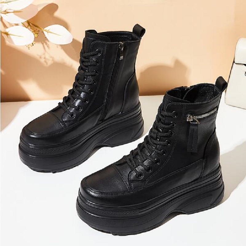 

2022 Autumn Winter New Women's Wedgen Boots Cow Leather Round Toe Women Ankle Boots 2 Side Zipper Da05, Brown