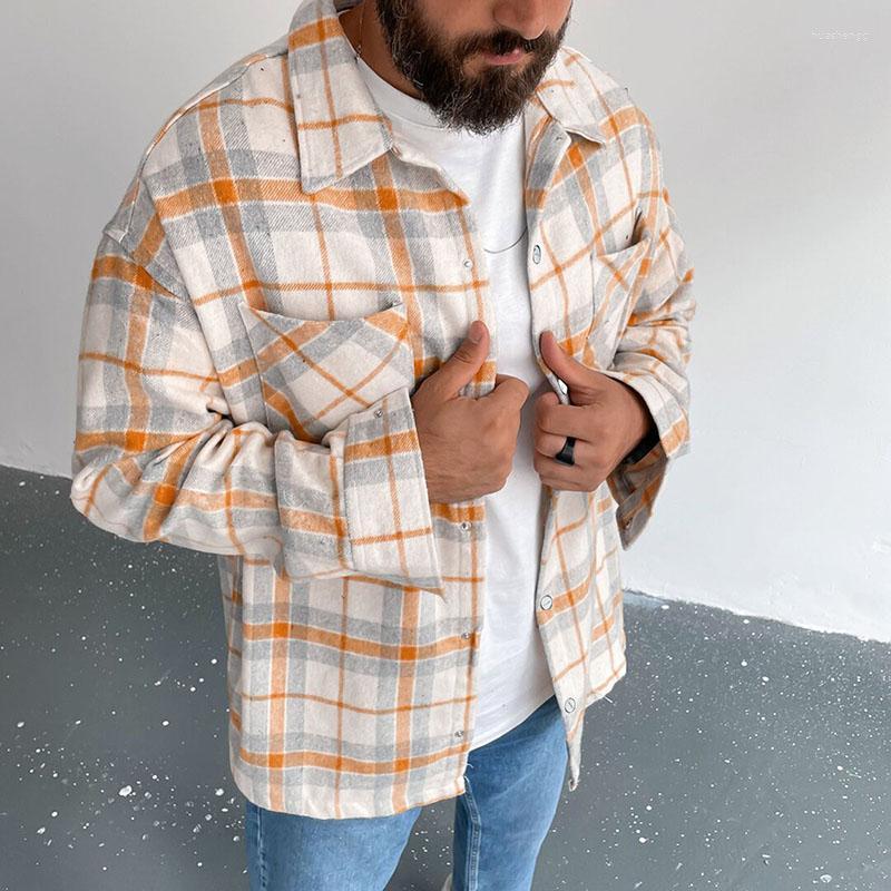 

Men's Jackets Men's Fall Men Casual Turn-down Collar Coats Fashion Printed Buttoned Mens Vintage Loose Outerwear 2022 Spring Streetwear, 01 plaid