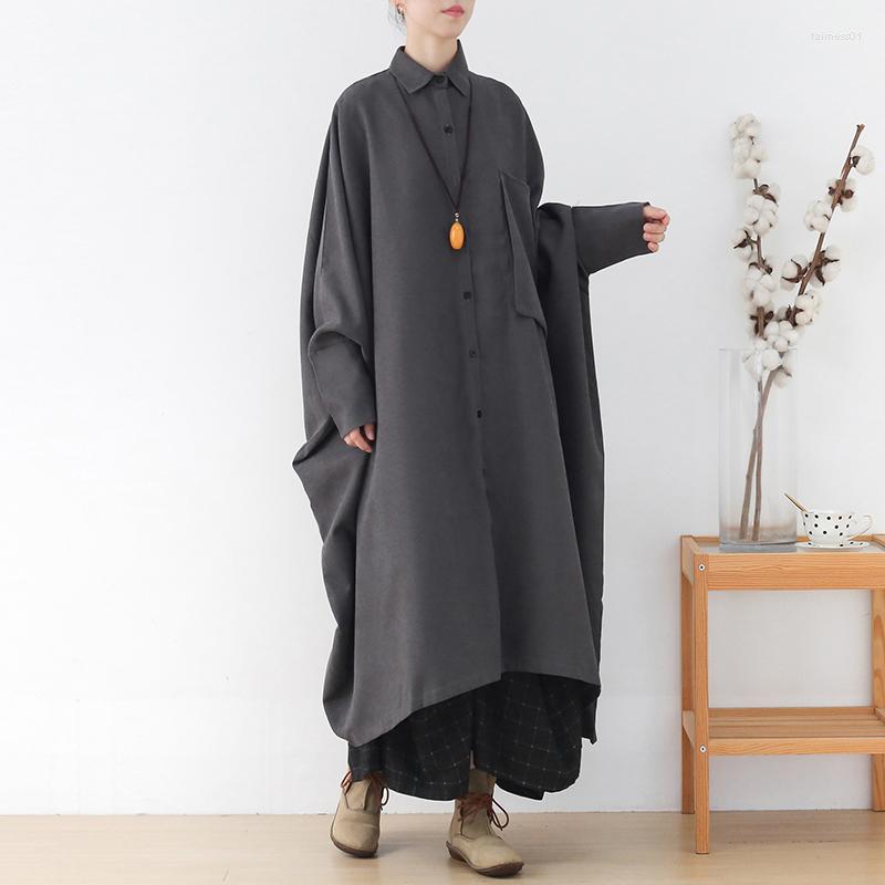 

Women's Trench Coats Woman Long Coat Fashion Korean Batwing Style Retro Versatile Windbreaker Casual Warm Oversize 2022 Autumn Women, Black