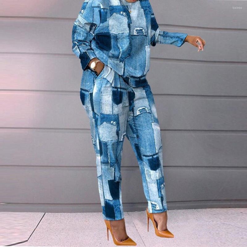 

Women's Two Piece Pants DPSDE 2022 Ladies Early Autumn Fashion Long Sleeve Round Neck Top Sexy Slim Patch Color Night Club Set, Multi