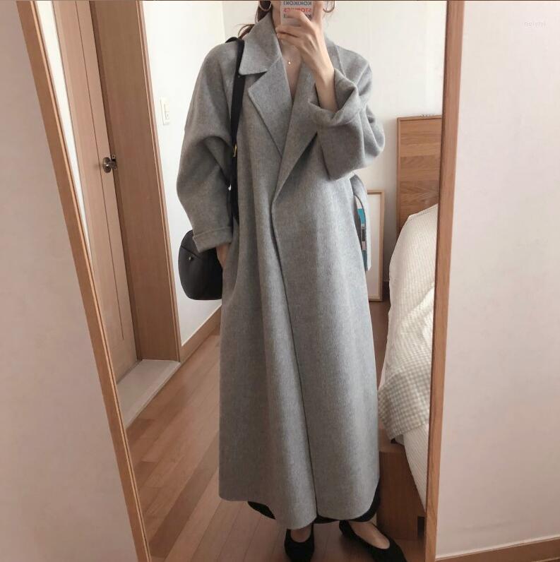 

Women's Wool Luxury Women's Winter Robes Woolen Coat 2022 Retro Solid Color Casual Loose Pike Long Lap Collar Female, T-shirt 3