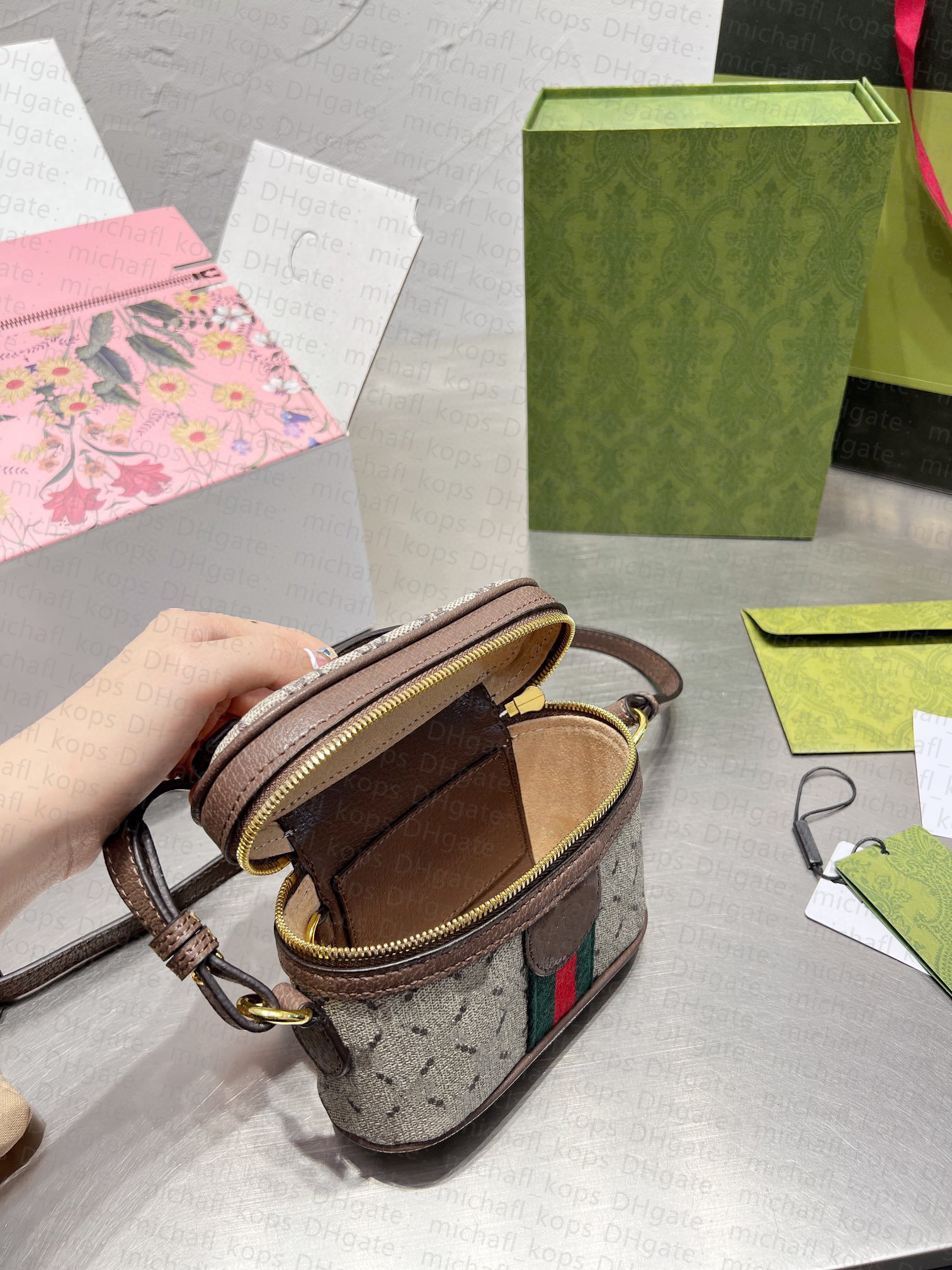 

Women bag crossbody bag small case Makeup bag cowhide canvas zipper Ophidia2022 Large capacity simple fashion commute, Khaki