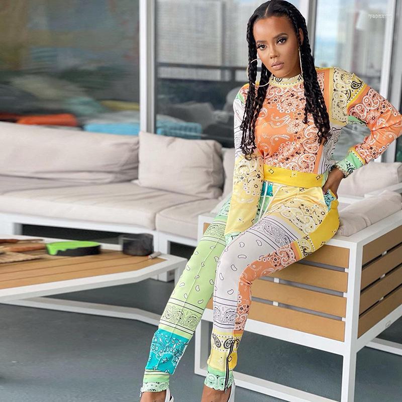 

Women's Two Piece Pants Women's Fashion Women Cashew Flower Print Loose Casual Two-piece Sets Multicolor Long Sleeve Pullover Tops