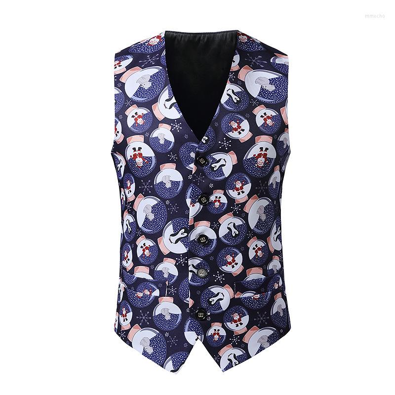 

Men's Vests Cute Santa Claus Crystal Ball Printed Mens Merry Christmas Men Slim Xmas Party Prom Costume Cosplay Waistcoat, Dark blue