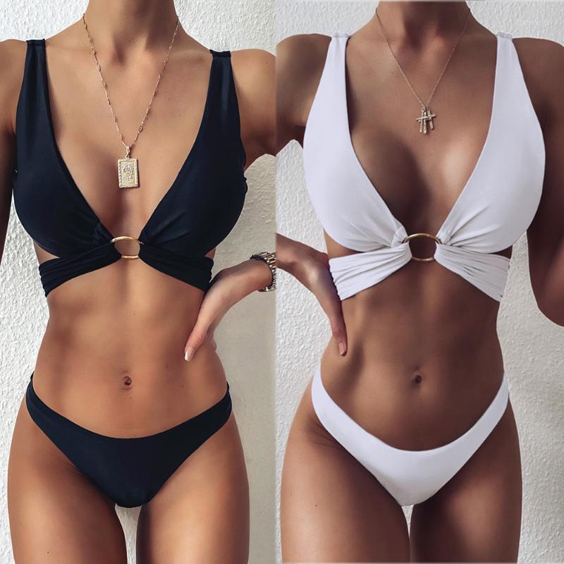 

Swimwears High Quality Women' Swimsuit Brand Design Loop Strap Bikini Double-sided Solid Color Swimwear Sexy