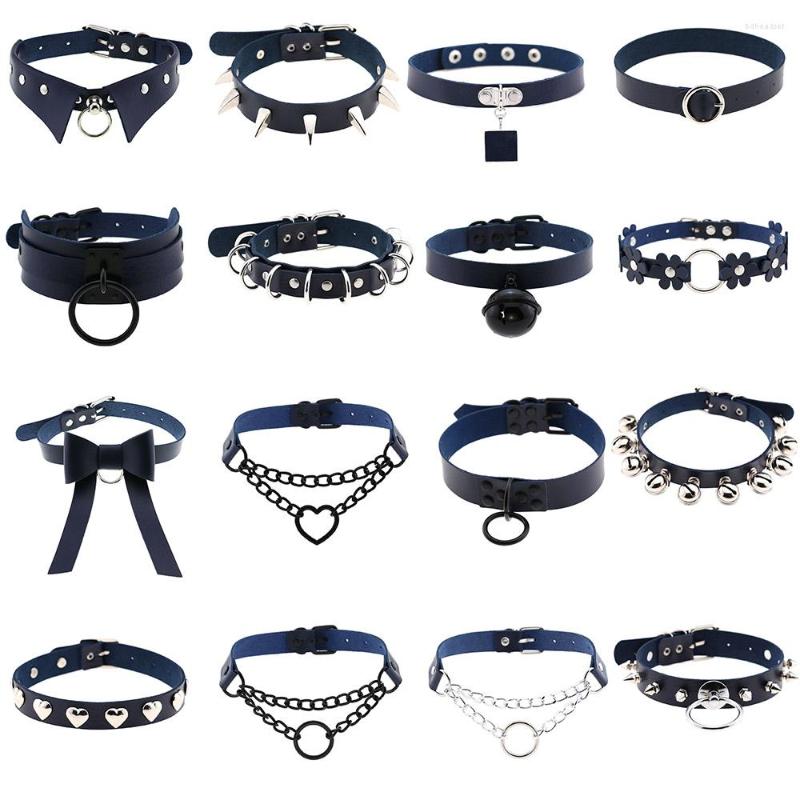 

Choker Goth PU Leather For Women Punk Spike Rivet Geometric Round Heart Necklace Collares Hiphop Neck Jewelry