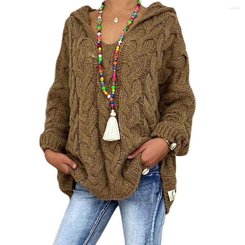 

Women's Sweaters Women Sweater Winter Autumn Solid Color Long Sleeve Braided Hooded Pullover Knitted Oversize 2022 Womens, Black