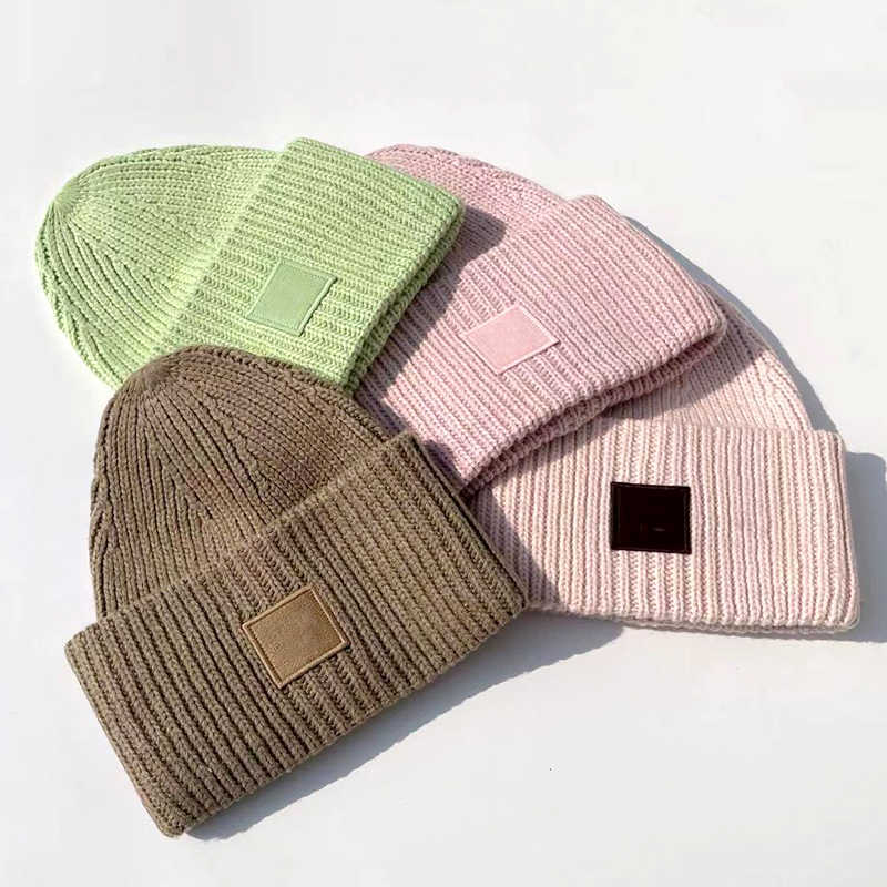 

Designer Acne Caps Color Autumn and Winter Product Fleece Square Smiley Face Hat Baotou Beanie Couple's Parent Child Woolen, Rose pink