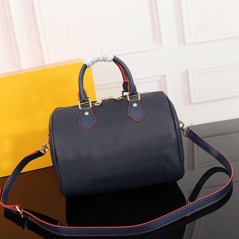 

2022 Woman Boston Bags Handbag Women Solid color Leather Large embossing Removable Shoulder strap Handbags Travel Crossbody Bag, Size:30x21x17