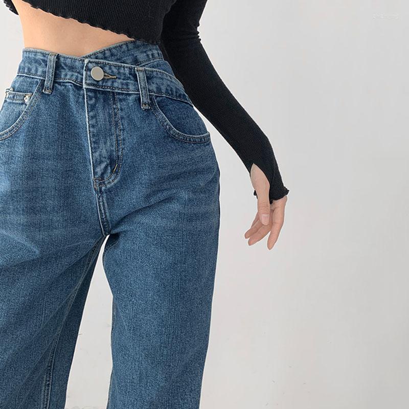 

Women's Jeans High Waisted For Women Straight Leg Denim Pants Bottom Vintage Streetwear Fashion Clothes Blue Black 2022 Spring