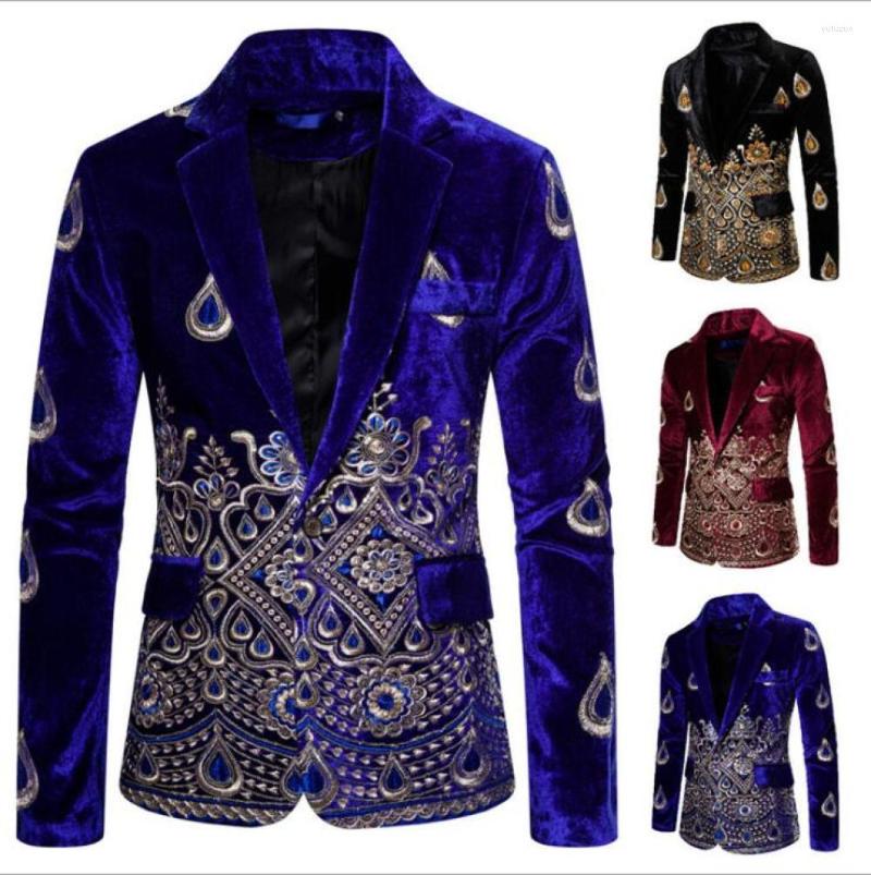 

Men' Suits Mens Stylish Sequin Velvet Blazer Stage Singers Shiny Slim Fit Suit Jacket Party Autumn Winter Coat, Black