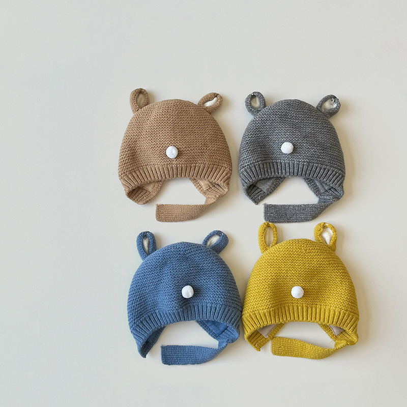 

M520 Autumn Winter Infant Baby Kids Knitted Hat Cartoon Cute Bear Ear Earmuff Caps Children Skull Beanies Thick Warm Hats Fit 3M-2Y, Mixed color