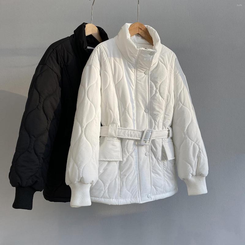 

Women's Trench Coats Women Winter Coat Long Sleeve Stand Collar White Jacket Casaco Feminino Slim Waist Warm, Black