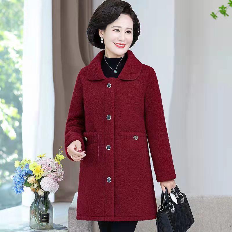 

Women's Trench Coats Middle-aged Mothers Faux Lamb Wool Coat 2022 Thicken Winter Loose Long-sleeve Outerwear Solid Female Jacket Parkas, Khaki