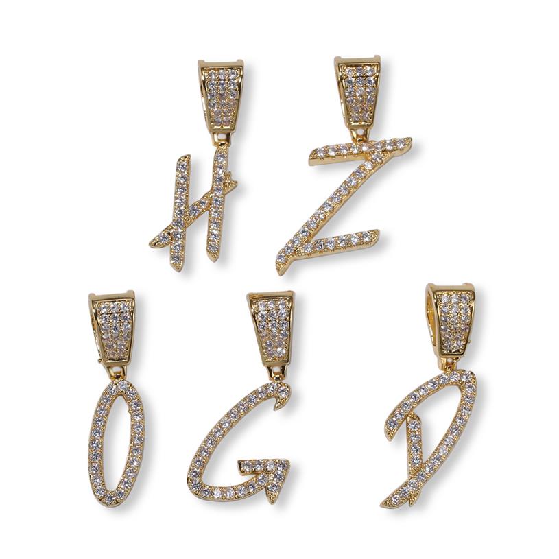 

New Iced Out Brush Font Letters Name Pendant Chain Gold Silver Bling Zirconia Men Hip Hop Necklace With 24inch Rope Chain314i