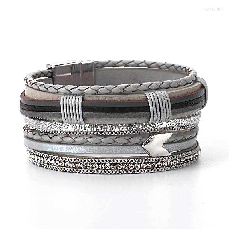 

Charm Bracelets European And American Original Personality Bohemian Multi-layer Woven Bracelet National Style Arrow Pattern Wide Edge