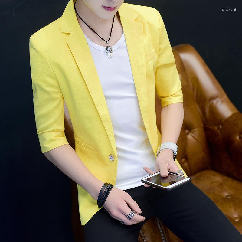 

Men's Suits HOO 2022 Men's Summer Thin Mid Sleeve Blazer Youth Slim Fit Leisure, Beige