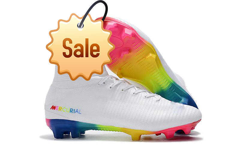 

top Quality White Red Rainbow Original Soccer Shoes Mercurial Superfly V FG Soccer Cleats High Ankle Football boot Ronaldo Sports SneakeWorld Cup, Running shoes
