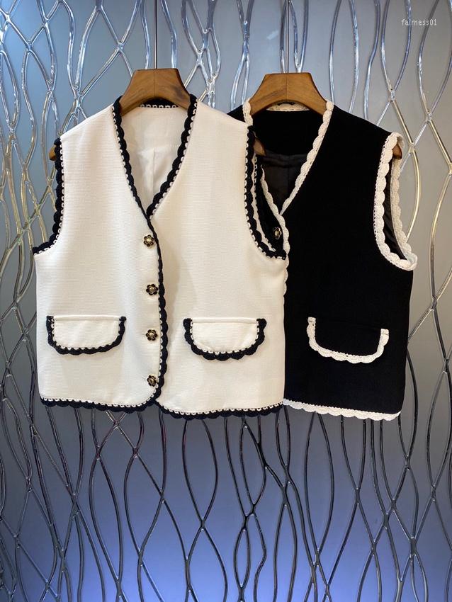 

Women' Vests 2022 Women Fashion High Quality Sleeveless V Neck Trim Exquisite Straight Loose Versatile Vest 825