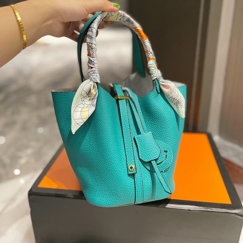 

bags shoulder Bags Herme Picotin 18cm with Silk scarf inner pocket Soft cowhide togo leather Lemon cream white Litchi Pattern Bucket handbag designer bag 15733022, Orange(gold hardware)