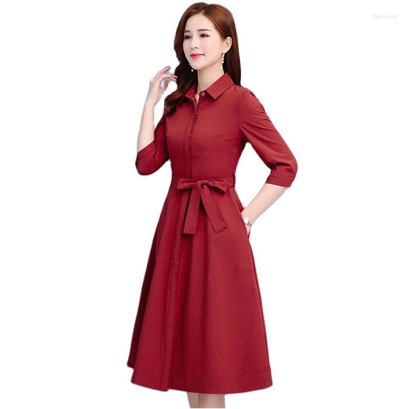 

Women's Trench Coats 2022 Spring Autumn Female Windbreaker Outerwear Mid Long Slim Lapel Single Breasted 3/4 Sleeve Women's Shirt Ladies, Red2
