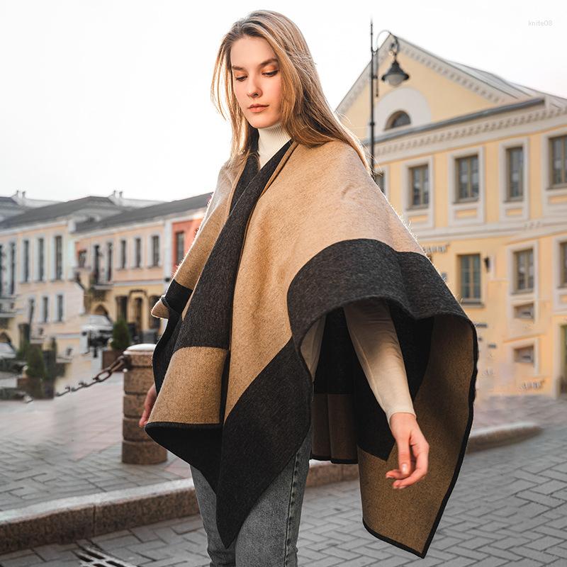 

Scarves Women Winter Natural Wool Poncho With Sleeve Shawls Wraps Pashmina Scarf Stoles Femme Hiver Warm Reversible Ponchos Capes