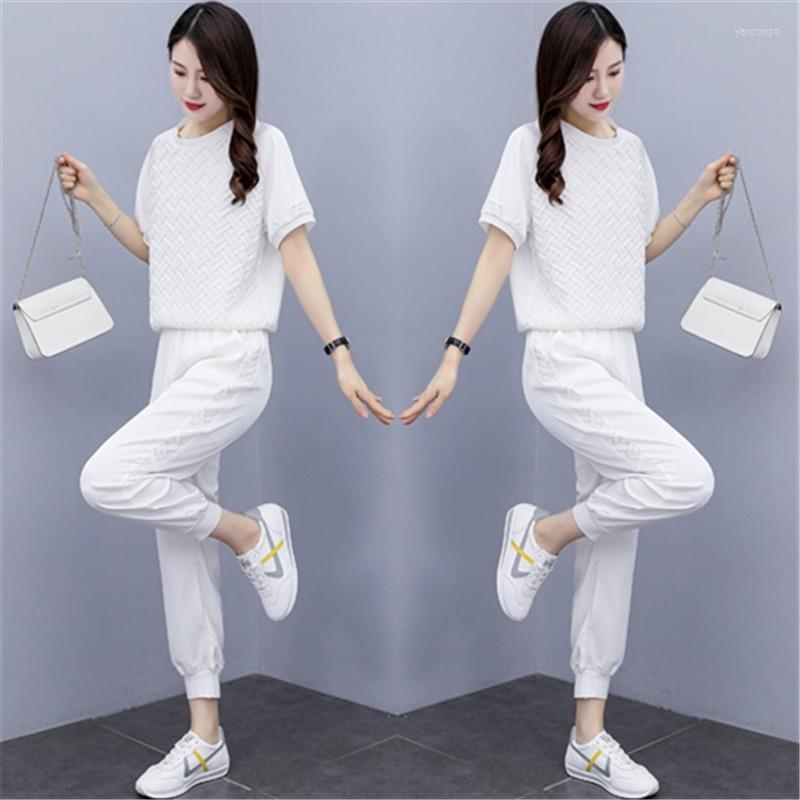 

Women's Two Piece Pants Women's Summer Black White Blue Women Sets 2022 Fashion Casual Female Sportswear Suit Short Sleeve Tshirts