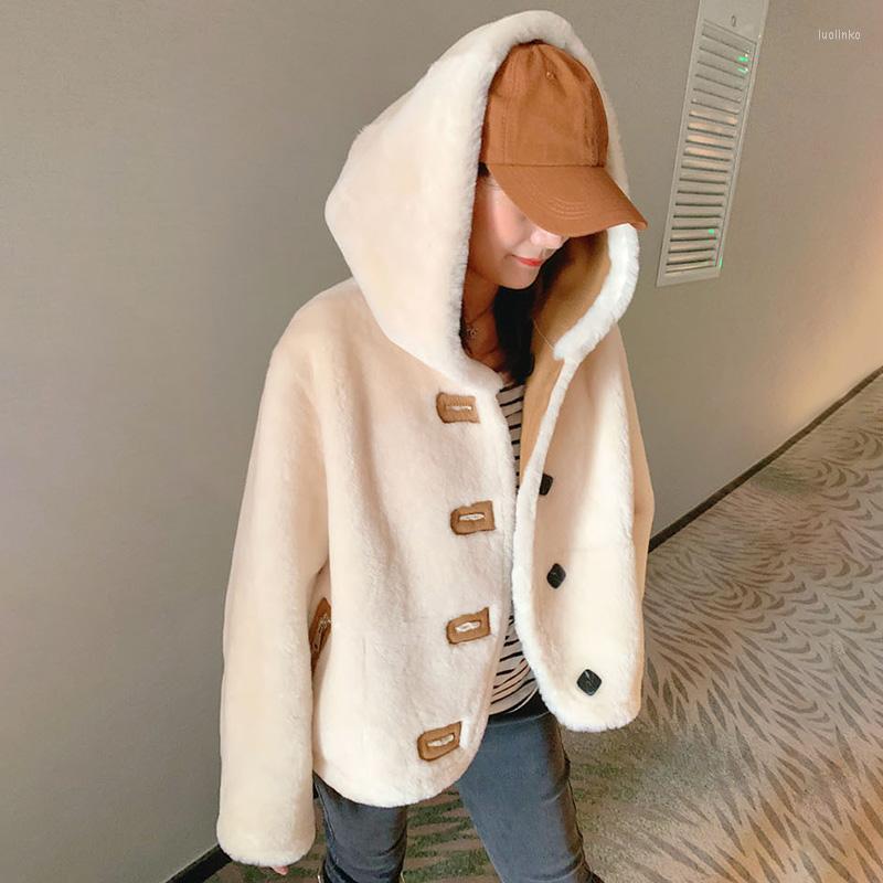 

Women's Leather 2022 Reversible Lady Jackets Hooded Winter Shearing Lamb Fur Lining Warm Double Face Coats Real Sheepskin Overcoats 3777, Coffee