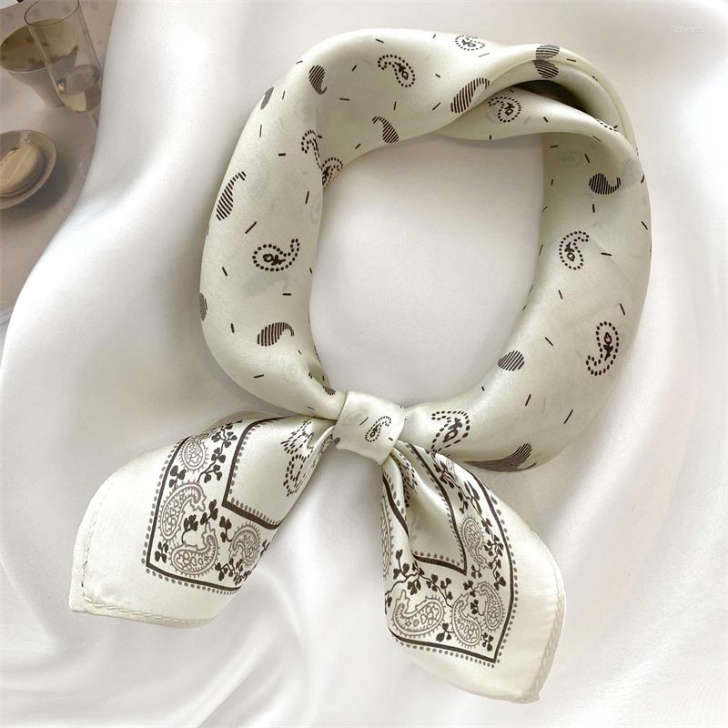 

Scarves &Dolphin Small Square Scarf 53x53CM Nature Silk White Paisley Vintage Bandanas Spring Headbands Bag Kerchief