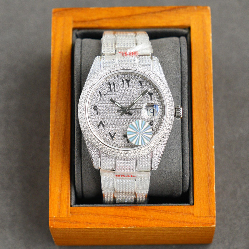 

Full Diamonds Mens Watches 40mm Automatic Mechanical WristWatch Bezel Waterproof WristWatches Montre De Luxe Watches Men, Color 2