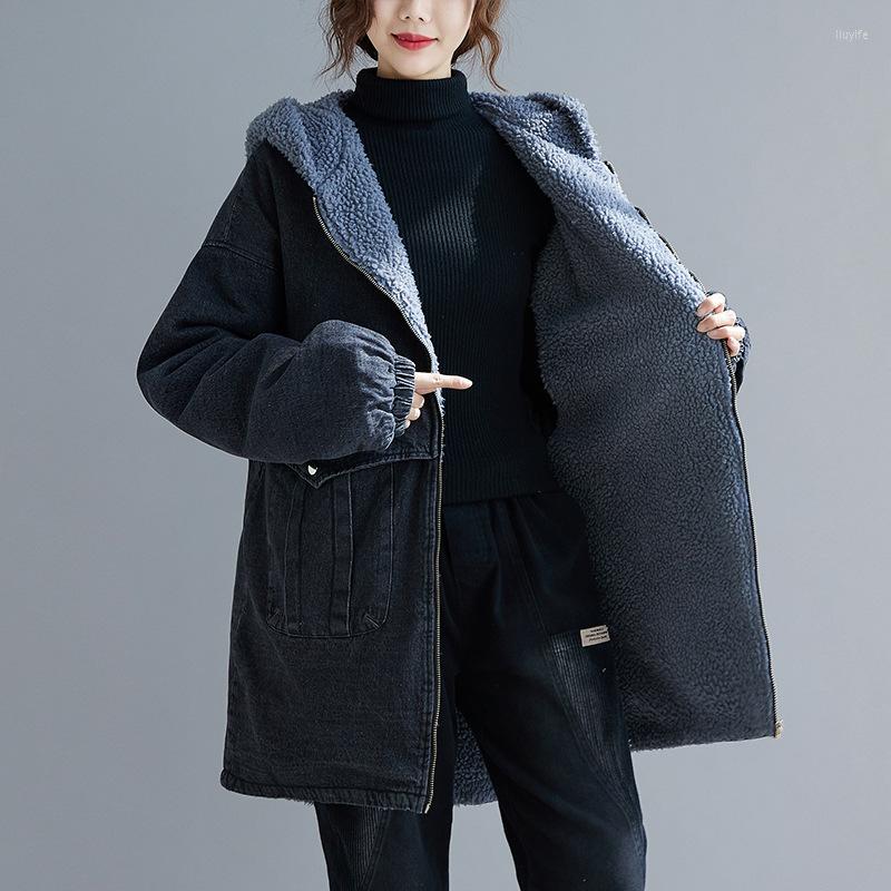 

Women's Trench Coats 2022 Winter Warm Parkas Hooded Zipper Big Size Long Loose Pockets Fashion Korean Casual Thick Coat Female, Multi
