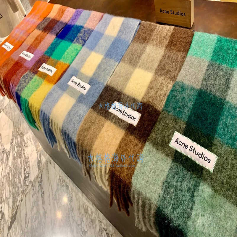 

Designer Acne Scarf Studios Autumn and Winter Wool Mohair Blended Letter Plaid Shawl Some Countries