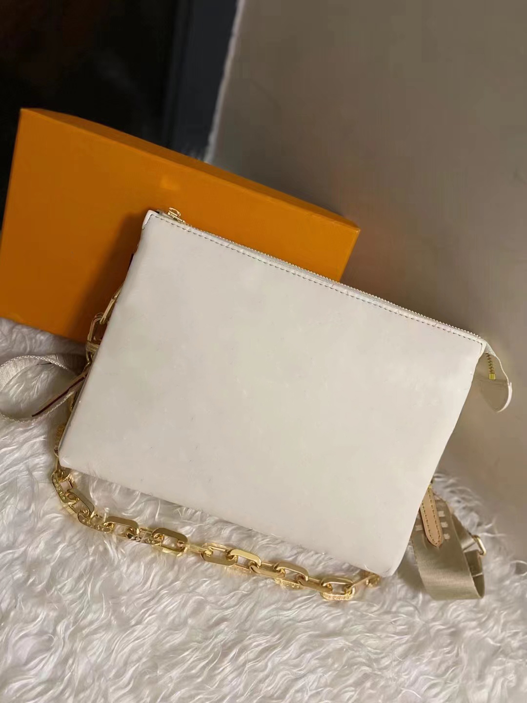 

2022 embossed puffy leather chain bag COUSSIN PM handbag fashion-forward shoulder bags cross-body with the strap purse wallet underarm bag M57790, Yellow