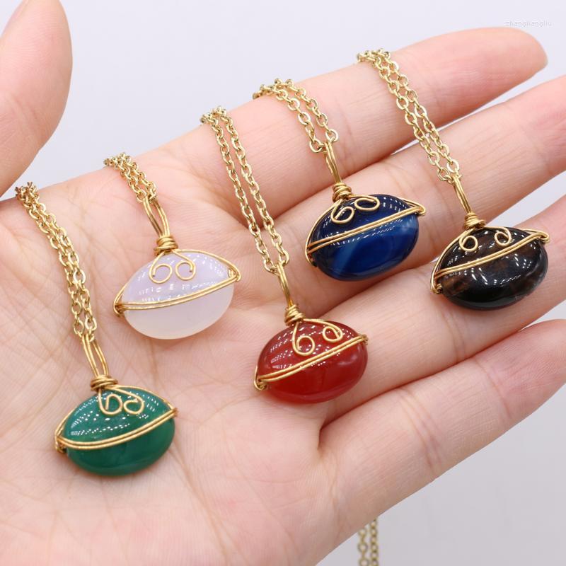 

Pendant Necklaces 2022 Natural Stone Necklace Charms Winding Wire Agates For Women Men Jewelry Gift 21x22mm Length 40cm