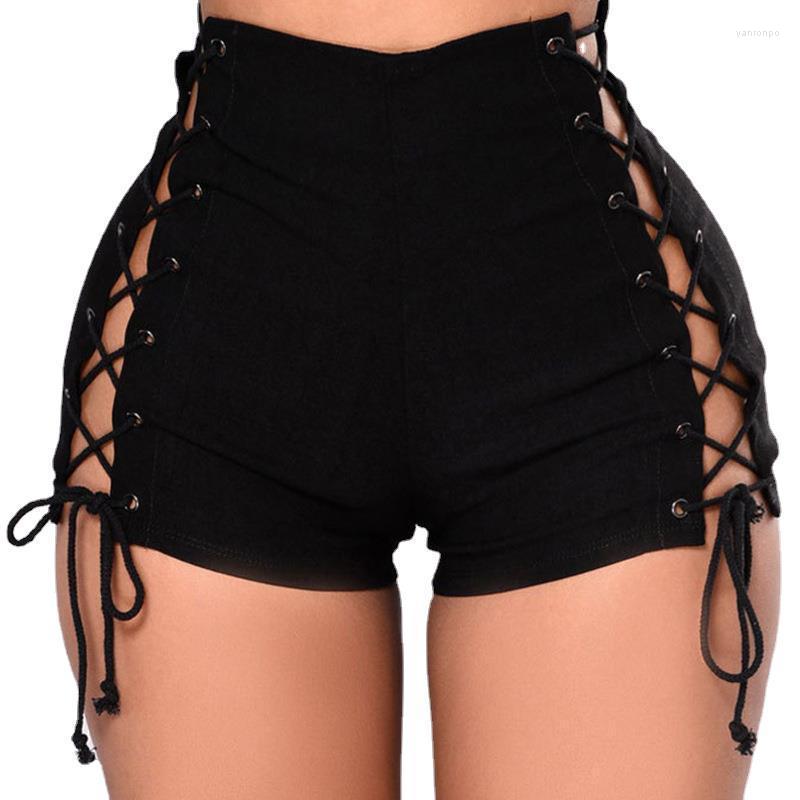 

Women' Shorts Women' Summer Sexy Women Mid Rise Side Straps Lace Up Stretch Denim Jean Booty Skinny ShortsWomen, Black