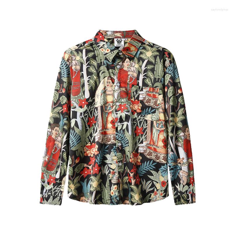 

Men's Casual Shirts European And American Men's Wear Summer 2022 Long Sleeve Lapel Single-breasted Retro Cartoon Print Fashion Shirt, Multi