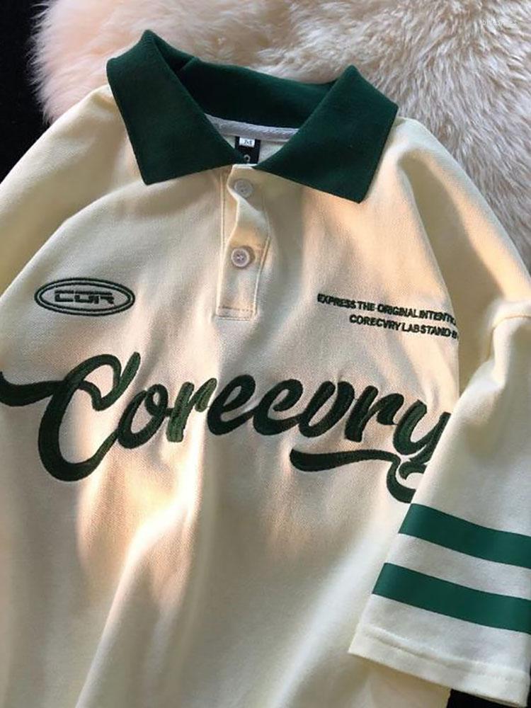 

Men's T Shirts Vintage Short Sleeve Tees For Men 2022 Summer POLO Collar American Letter Baggy WOMAN T-SHIRT Student BF Button Preppy Tops, Green