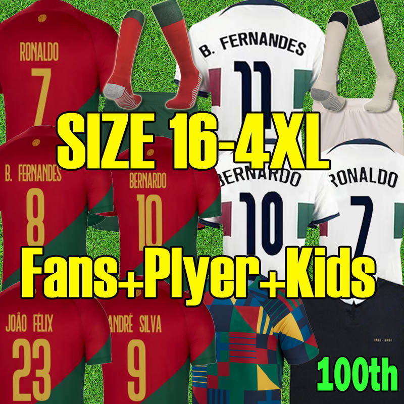 

16-4XL 22 23 FERNANDES DIOGO Soccer jerseys Por 100th Portuguese Training Bruno Fernandes 2022 2023 Andre Silva Joao Felix NEVES Men kids Kits Socks Football shirt, 22 23 away kit