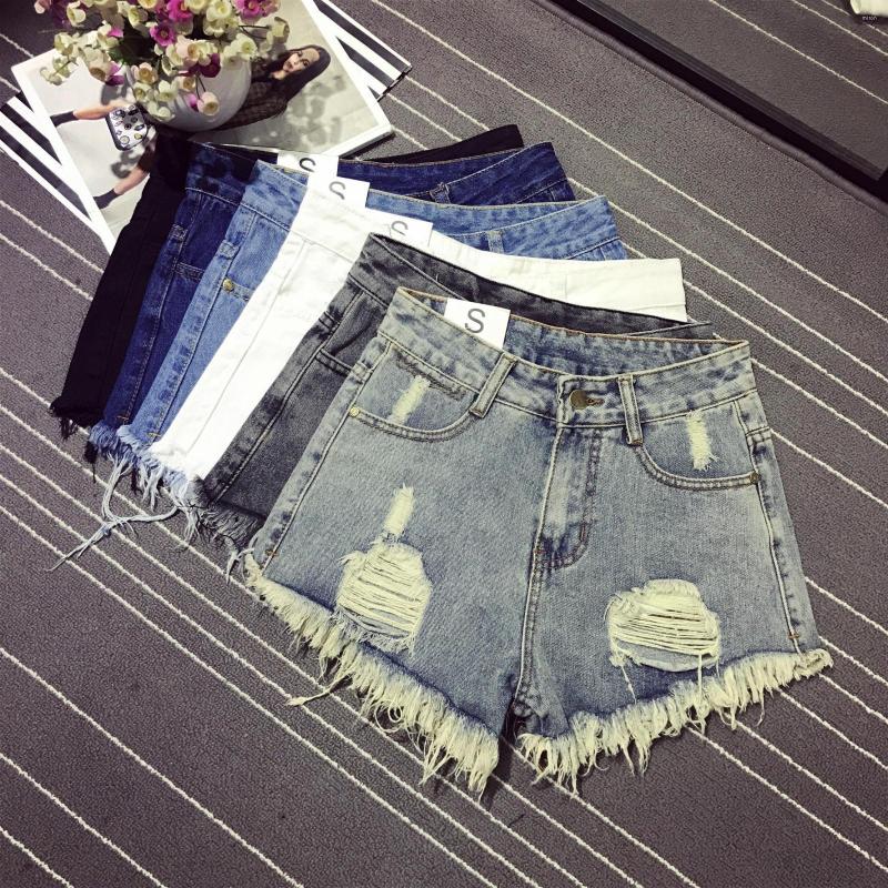 

Women' Jeans 2022 Fashion Summer Women Sexy High Waist Denim Shorts Female Casual Chic Wide Leg Loose Ripped Holes Tassel Z300, Black