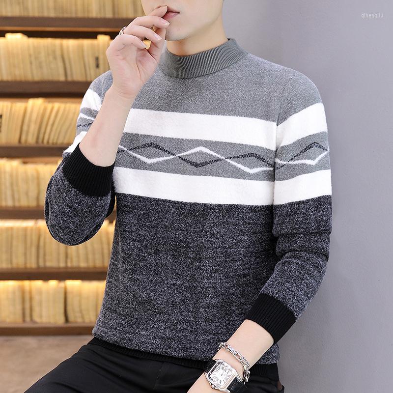 

Men's Sweaters Round Collar Keep Warm Top Sweater Autumn Youth Fashion Patchwork Color Long Sleeve Winter Thick Classical Slim Fit Pullovers, Sw630-blue