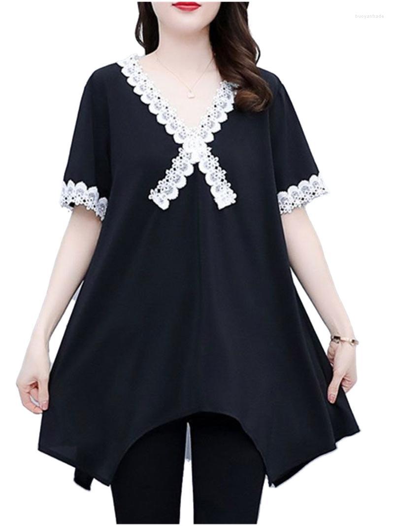 

Women's Blouses Women's & Shirts Women Spring Summer Lady Fashion Casual Short Sleeve V-Neck Collar Sexy Lace Embroidery Blusas Tops, Black