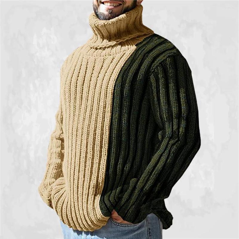 

Men's Sweaters Wepbel Autumn Jumpers Winter Stitching Contrast Color Knitwear Pullovers Men's Long Sleeve Slim Fit Turtleneck, Apricot