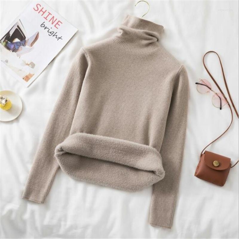 

Women's Sweaters Thicken Velvet For Women Turtleneck Winter Casual Basic Knitted Thick Pullovers Warm Sweater Fleece Jumper, Black