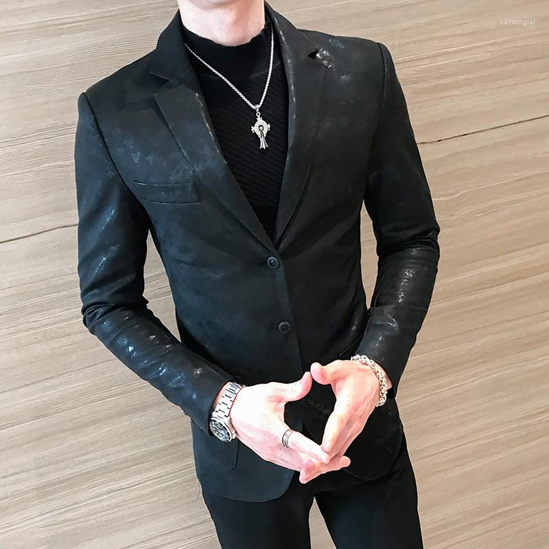 

Men' Suits Fashion Prom Blazers For Men Business 2022 Autumn Terno Masculino Korean Suit Coat Slim Fit Blazer Hombre PU Leather Jacket, Black