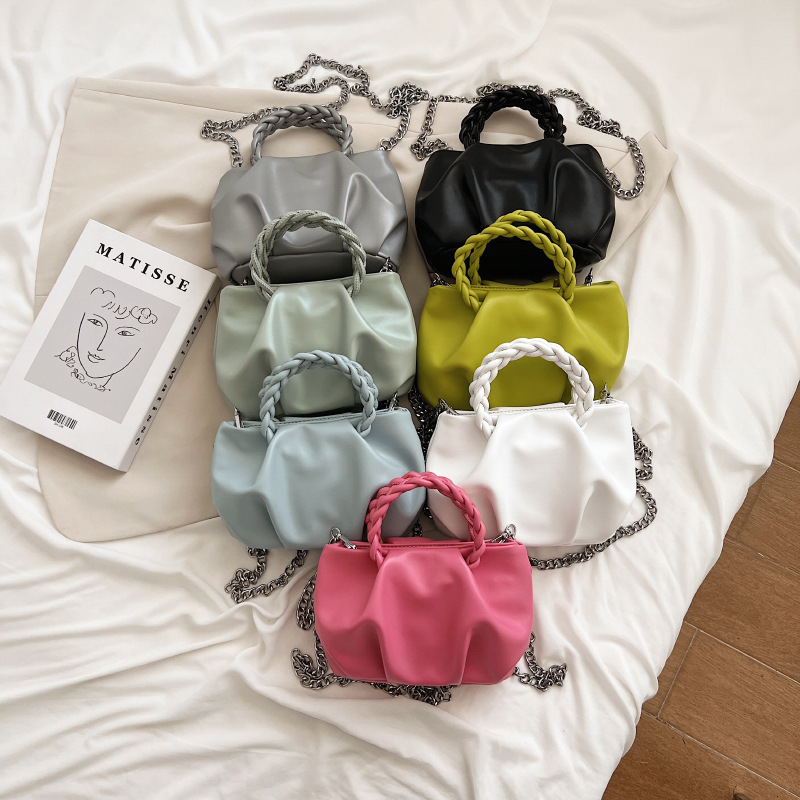 

Twist handle bag pleated Black PU fashion women's bag popular versatile cross-body handbag