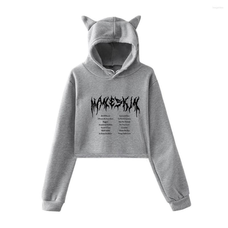 

Men's Hoodies Maneskin Merch Sweatshirts For Girls Cat Ear Crop Coat Hoodie Youth Streetwear Women Clothes Y2K Girl Pullovers, White